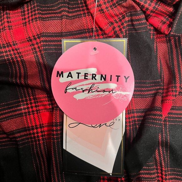 NWT Maternity Fashion Womens XL Flannel Dress 3/4 Sleeve Red & Black Plaid VNeck - Picture 4 of 6